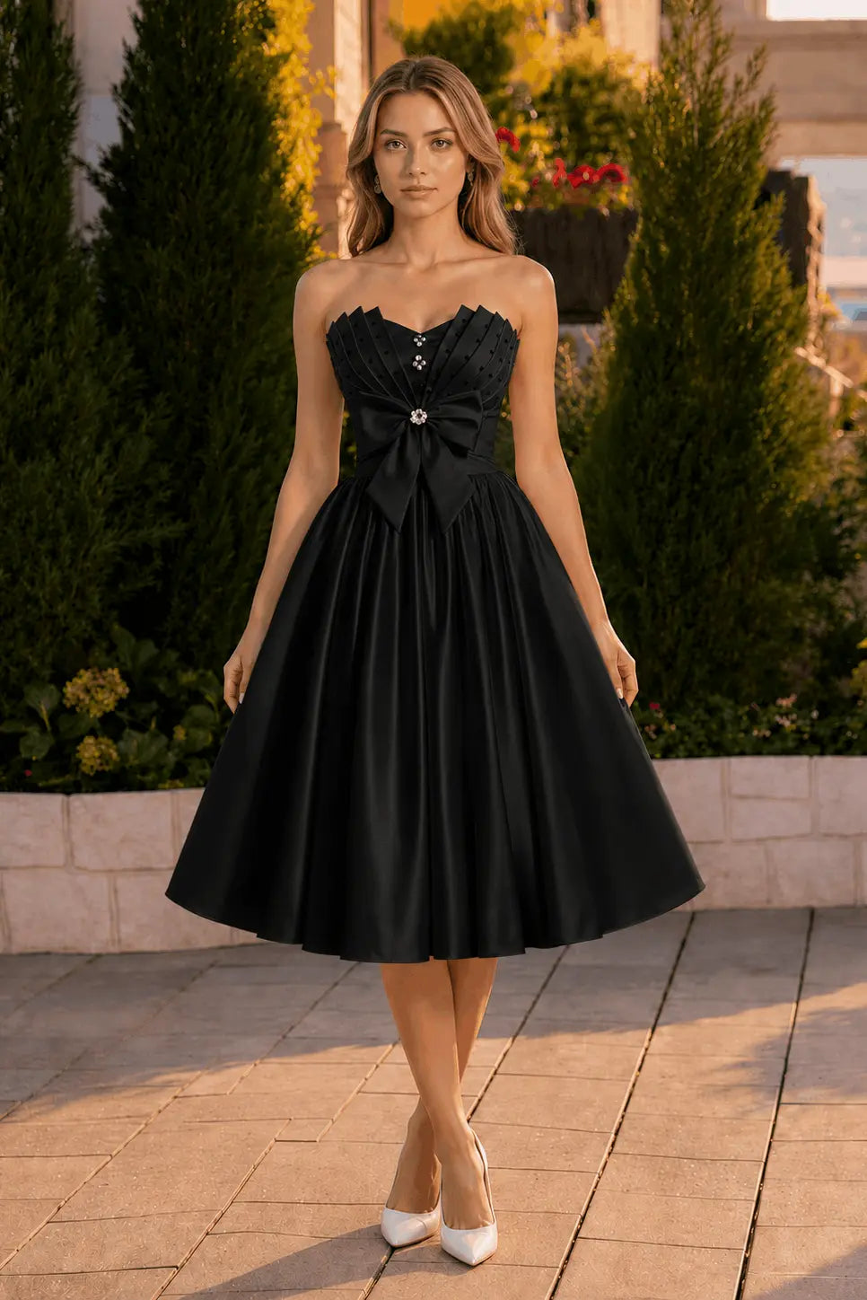 A-line Sweetheart Sleeveless Knee-Length Satin Homecoming Dress with Bow KAIDRESS