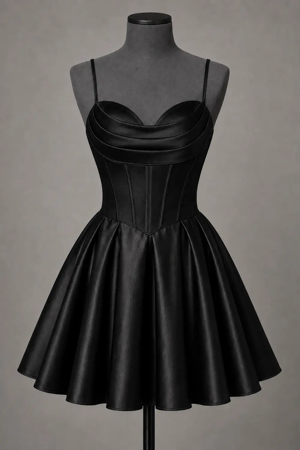 Black Satin Corset Mini Homecoming Dress A Line Hoco Party Dress