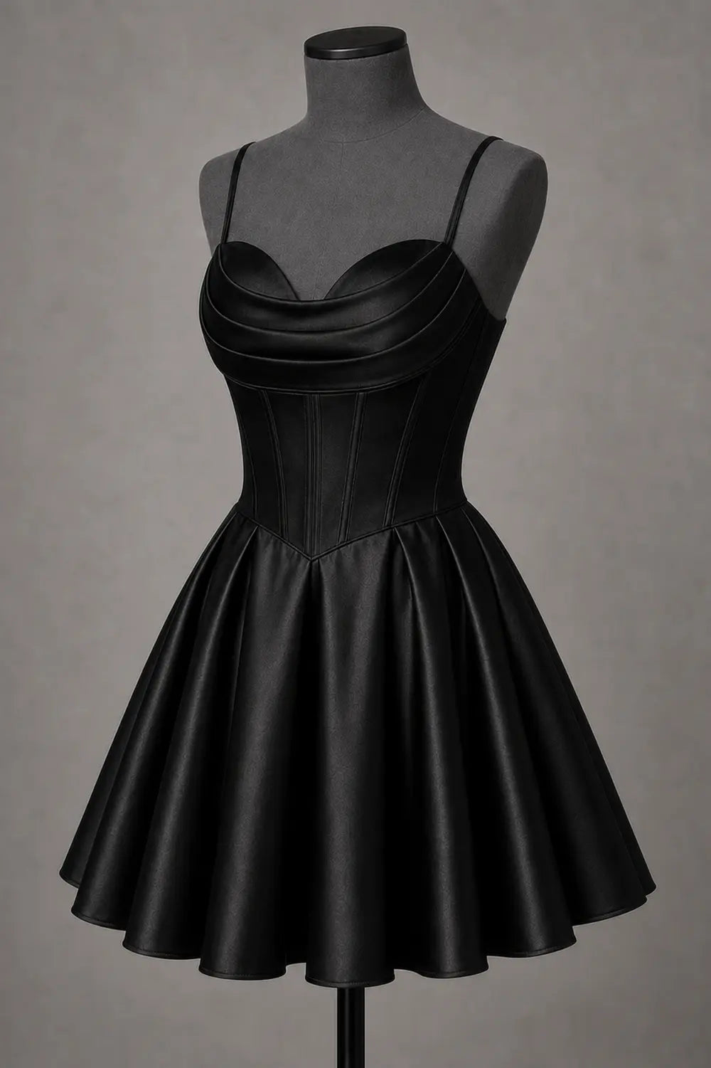 Black Satin Corset Mini Homecoming Dress A Line Hoco Party Dress