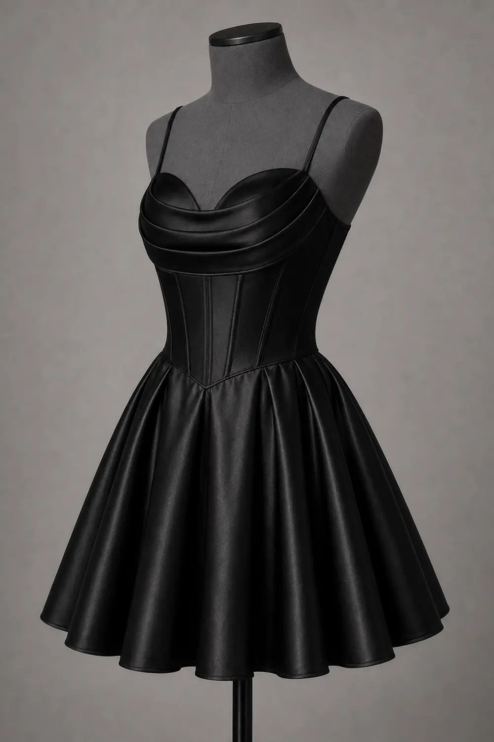 Black Satin Corset Mini Homecoming Dress A Line Hoco Party Dress