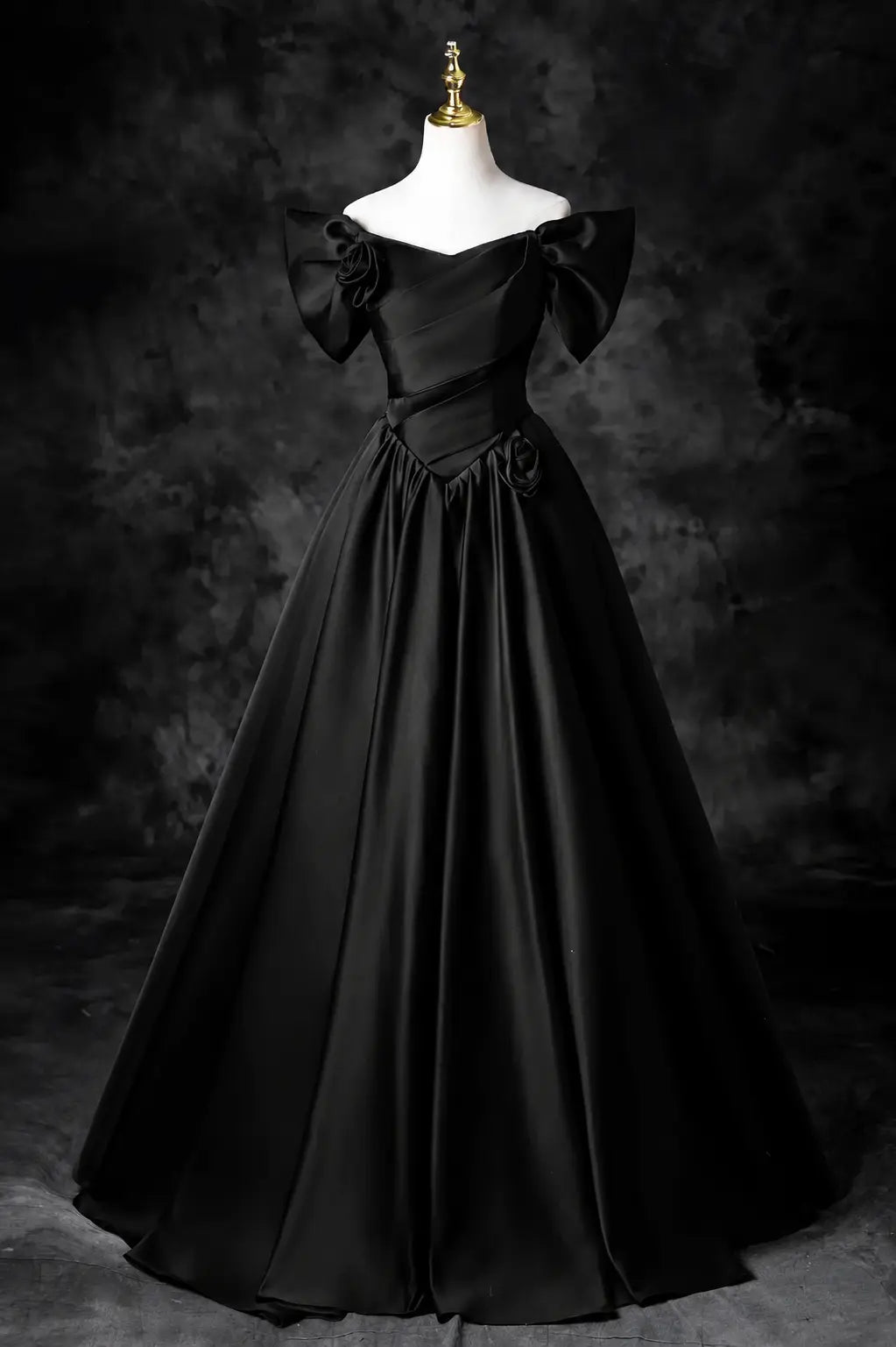 A-Line/Princess Satin Floor Length Formal Prom Dress, Off the Shoulder Prom Gown KAIDRESS