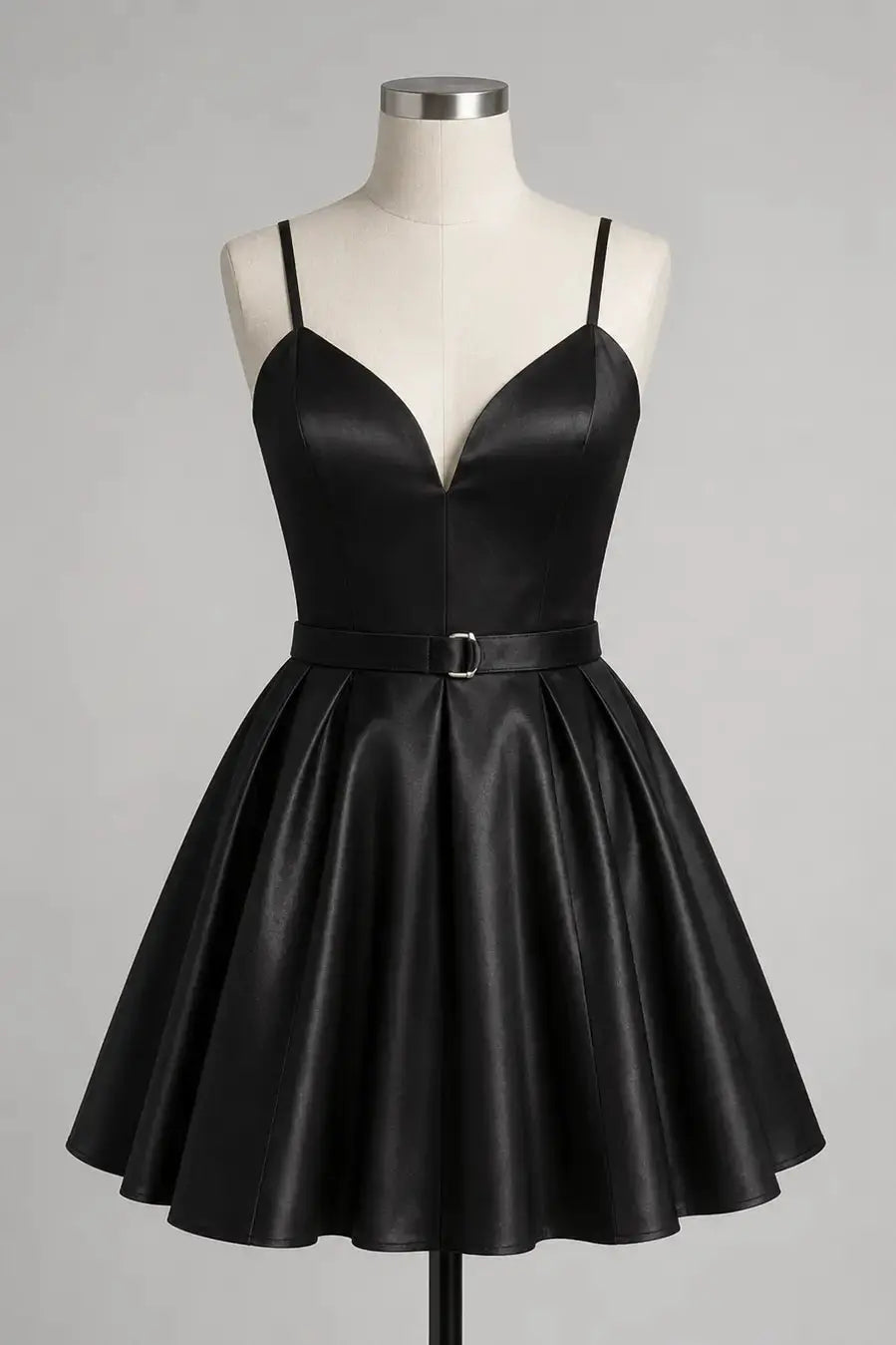 Black Satin V-Neck A-Line Corset Mini Homecoming Dress Lace-Up Back KAIDRESS