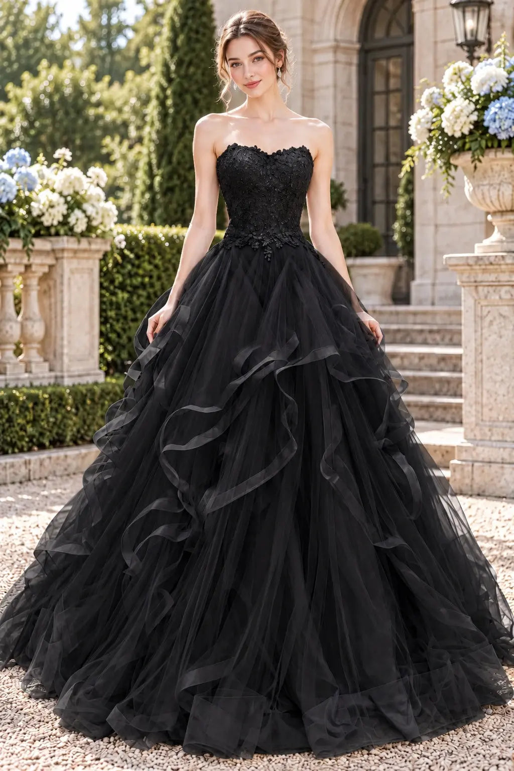 Blue Tulle Lace Long Prom Dresses Princess Layered Formal Evening Gowns