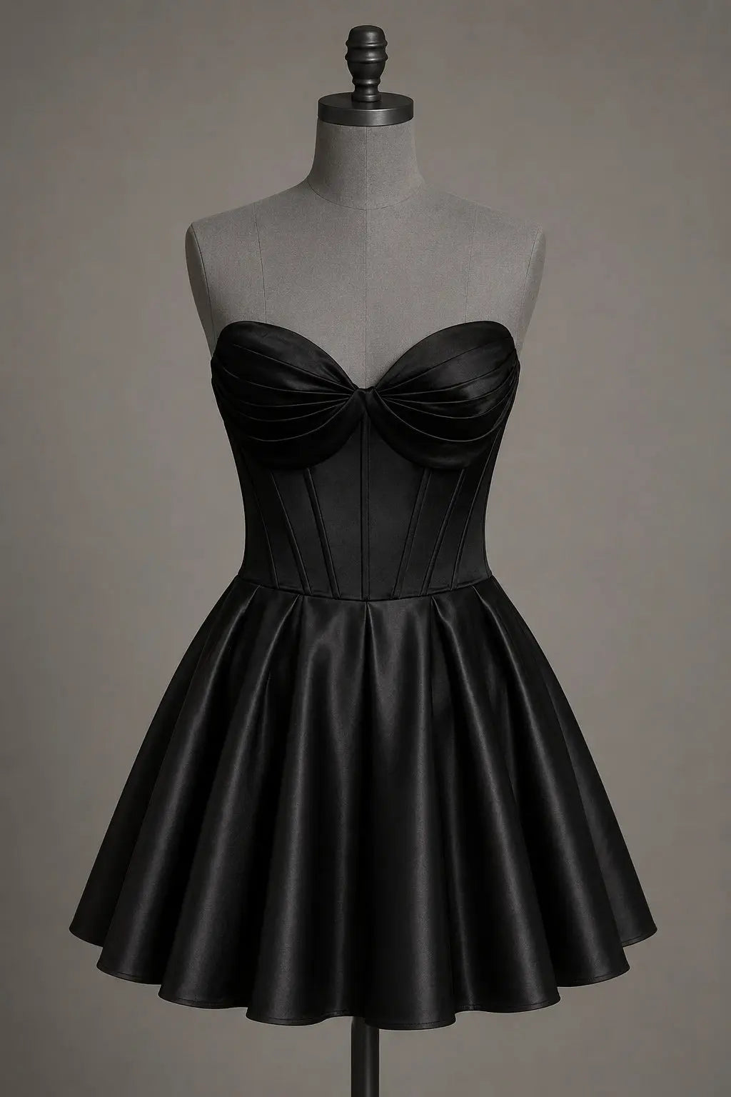 Black Sweetheart Satin Mini A Line Corset Homecoming Dress