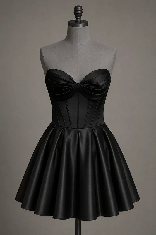 Black Sweetheart Satin Mini A Line Corset Homecoming Dress
