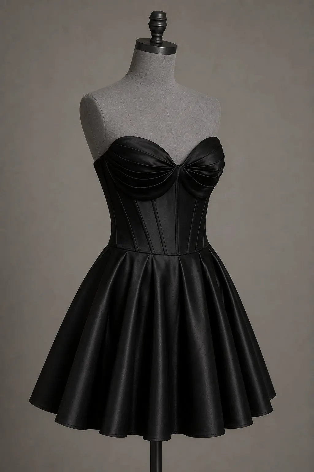Black Sweetheart Satin Mini A Line Corset Homecoming Dress