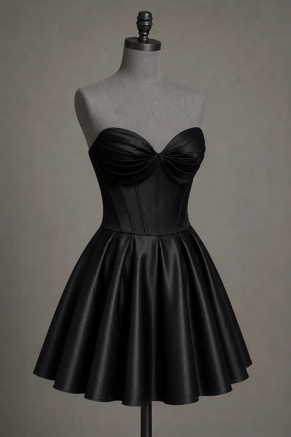 Black Sweetheart Satin Mini A Line Corset Homecoming Dress