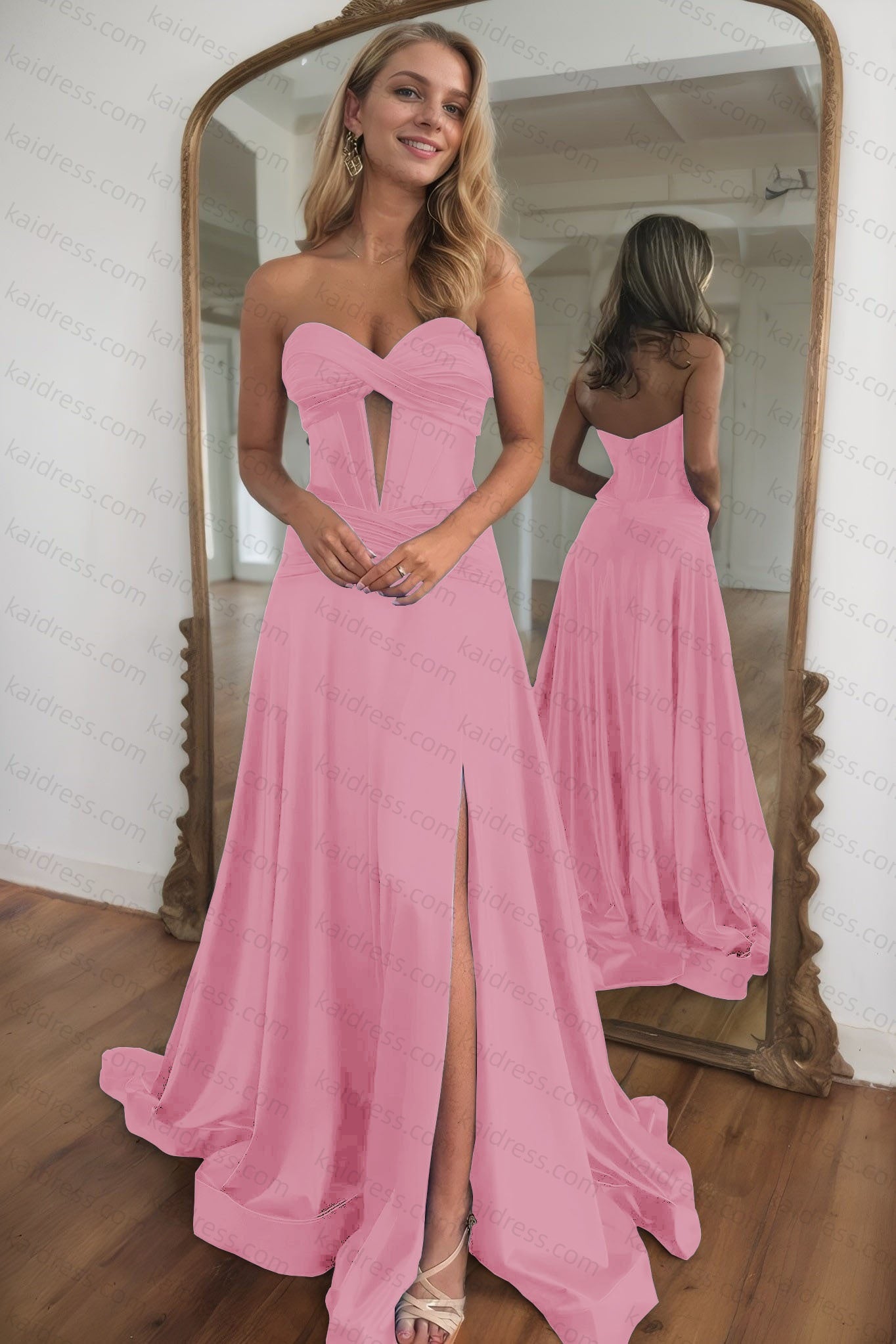 A-line Strapless Silk Long Blue Prom Dresses Elegant Evening Dress
