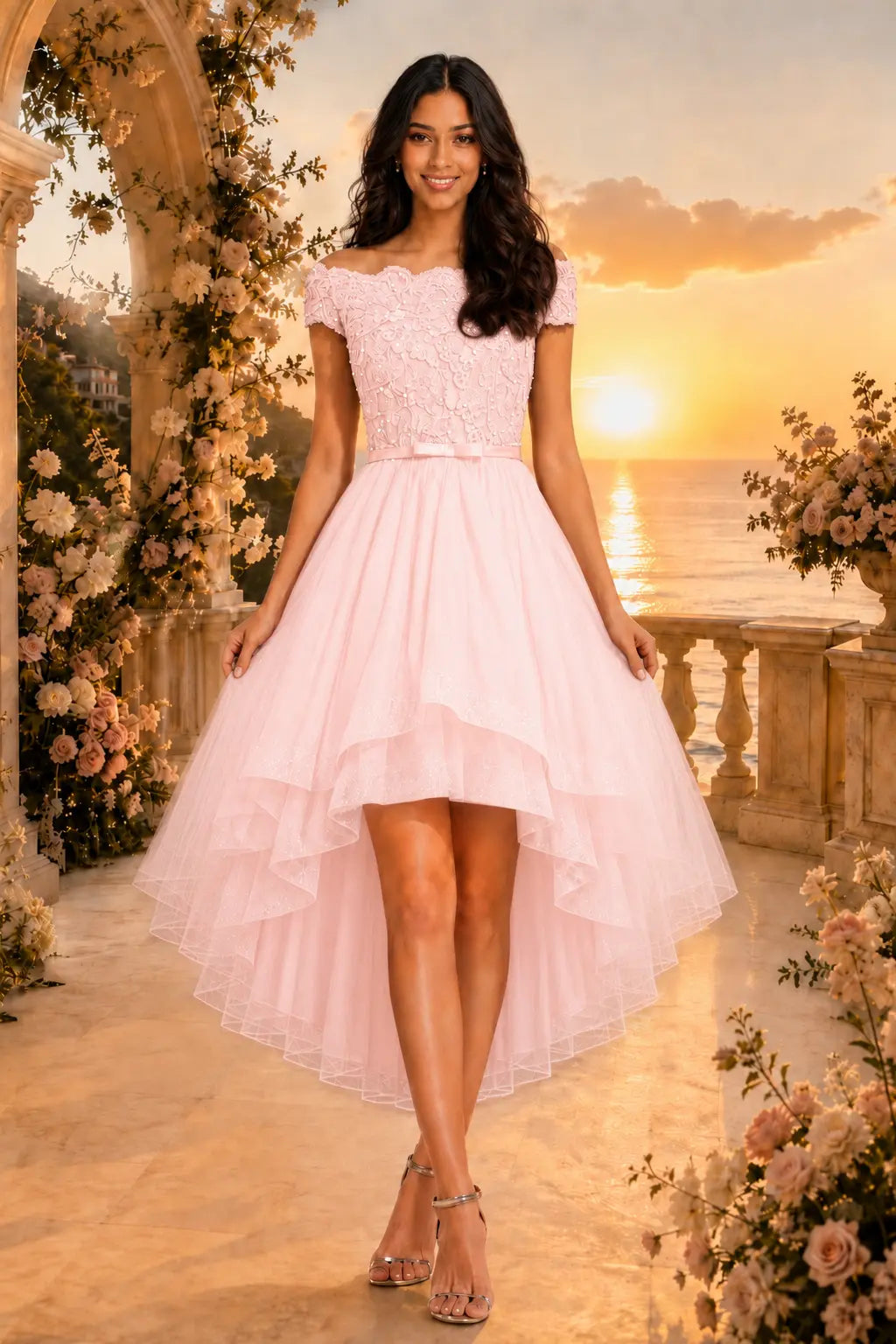 Burgundy Off the Shoulder A Line Strapless Lace Tulle Asymmetrical Dress KAIDRESS
