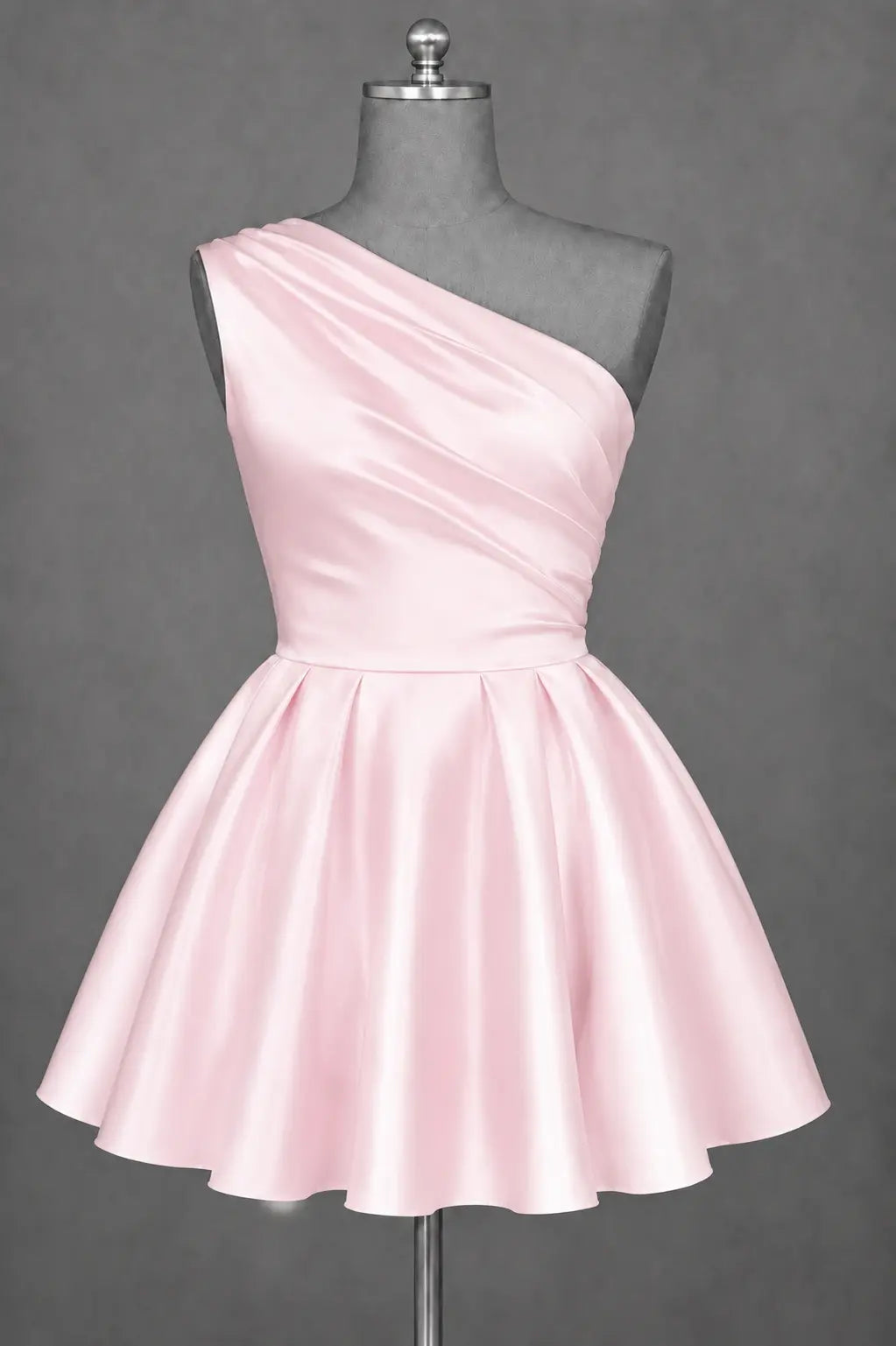 White One Shoulder Satin Mini Homecoming Dress A Line Hoco Dress KAIDRESS
