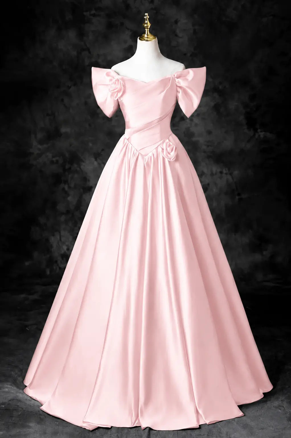 A-Line/Princess Satin Floor Length Formal Prom Dress, Off the Shoulder Prom Gown KAIDRESS