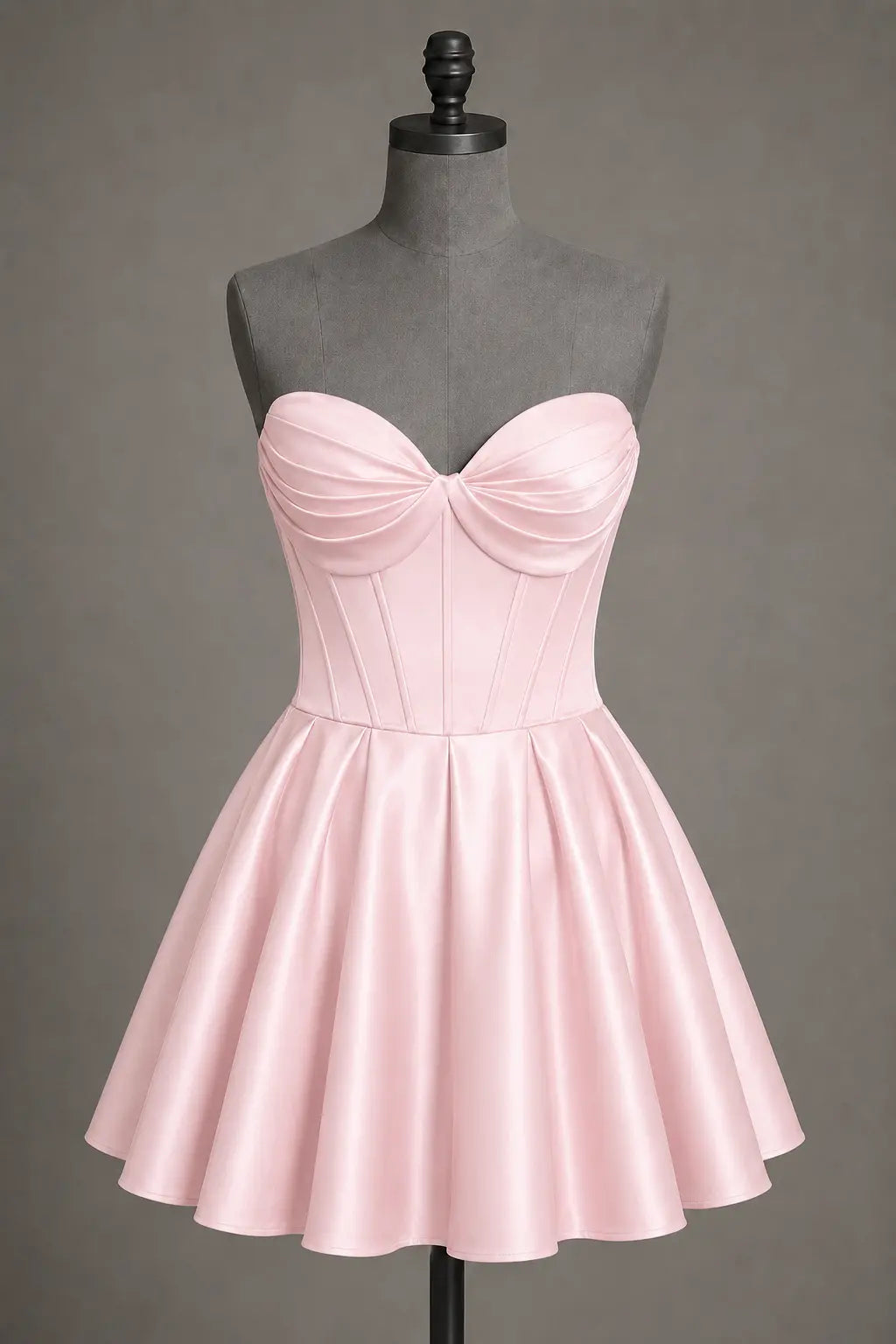 Black Sweetheart Satin Mini A Line Corset Homecoming Dress KAIDRESS
