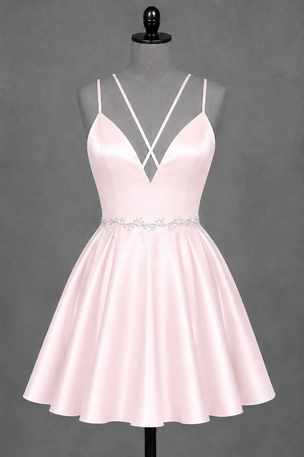 Red V Neck Satin Mini A Line Homecoming Dress With Pockets KAIDRESS