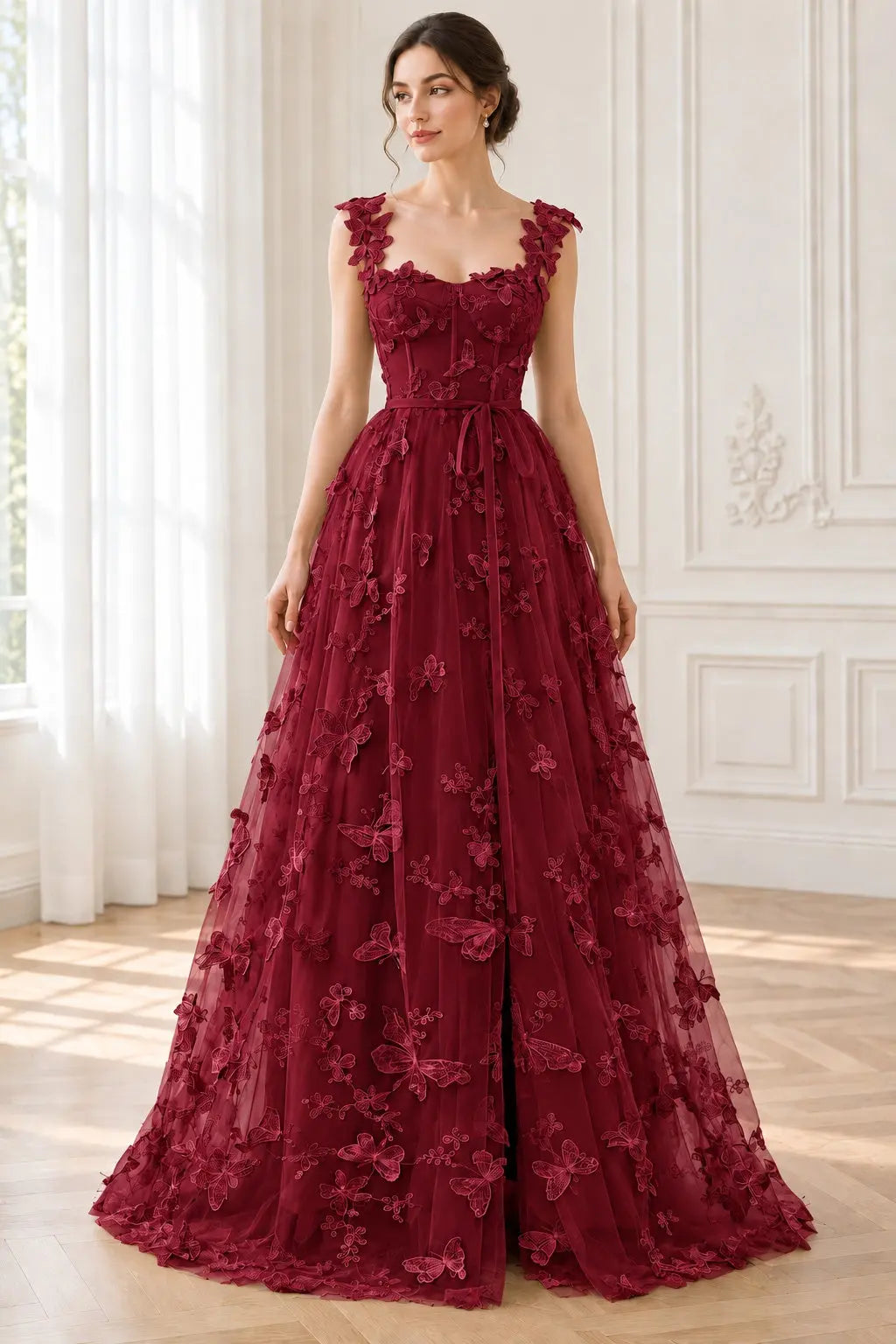A-Line/Princess Sleeveless Halter Floor-Length Applique Lace Prom Dresses