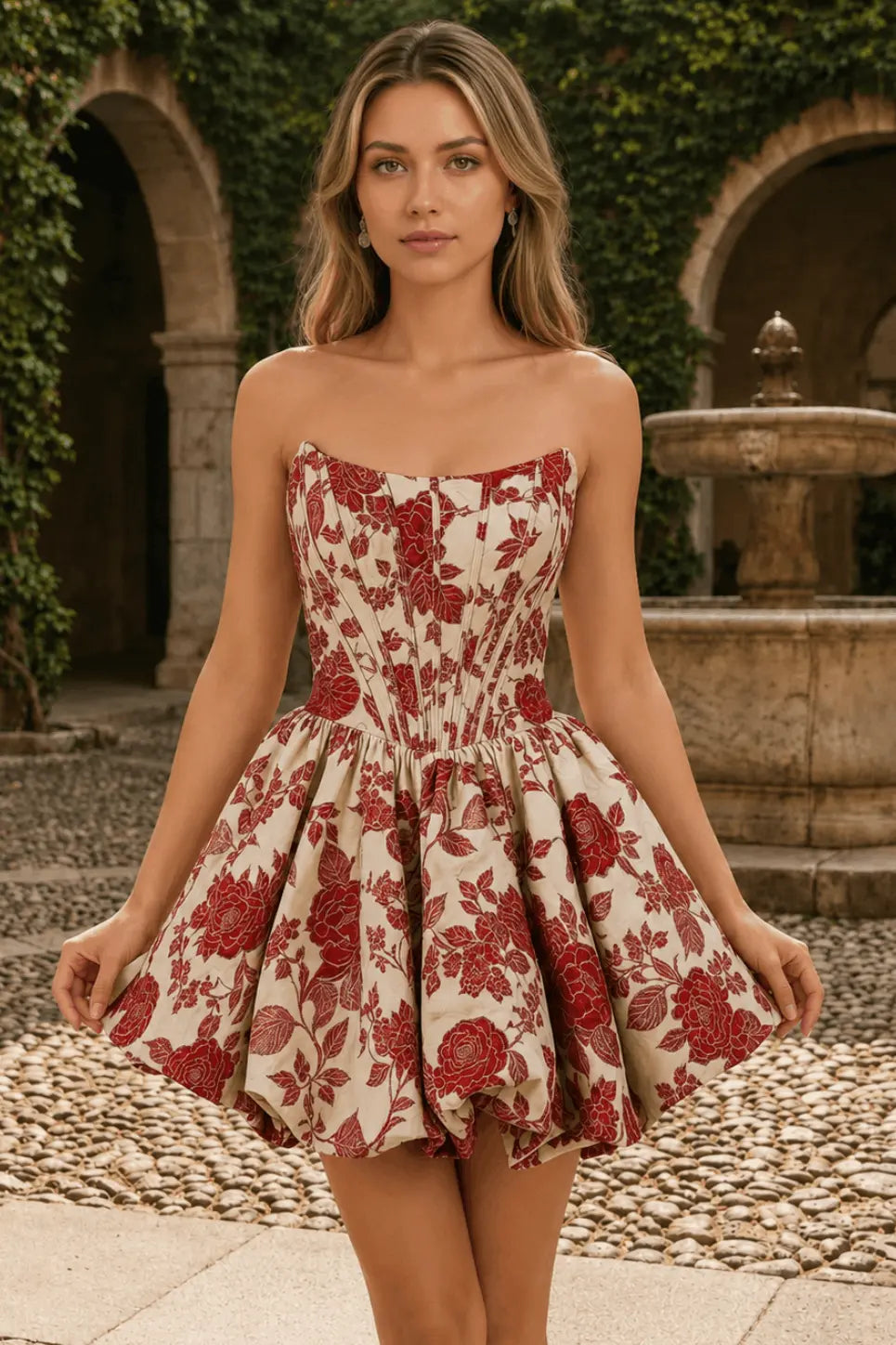 A-line Bateau 3D Embossed Floral Satin Homecoming Dress KAIDRESS