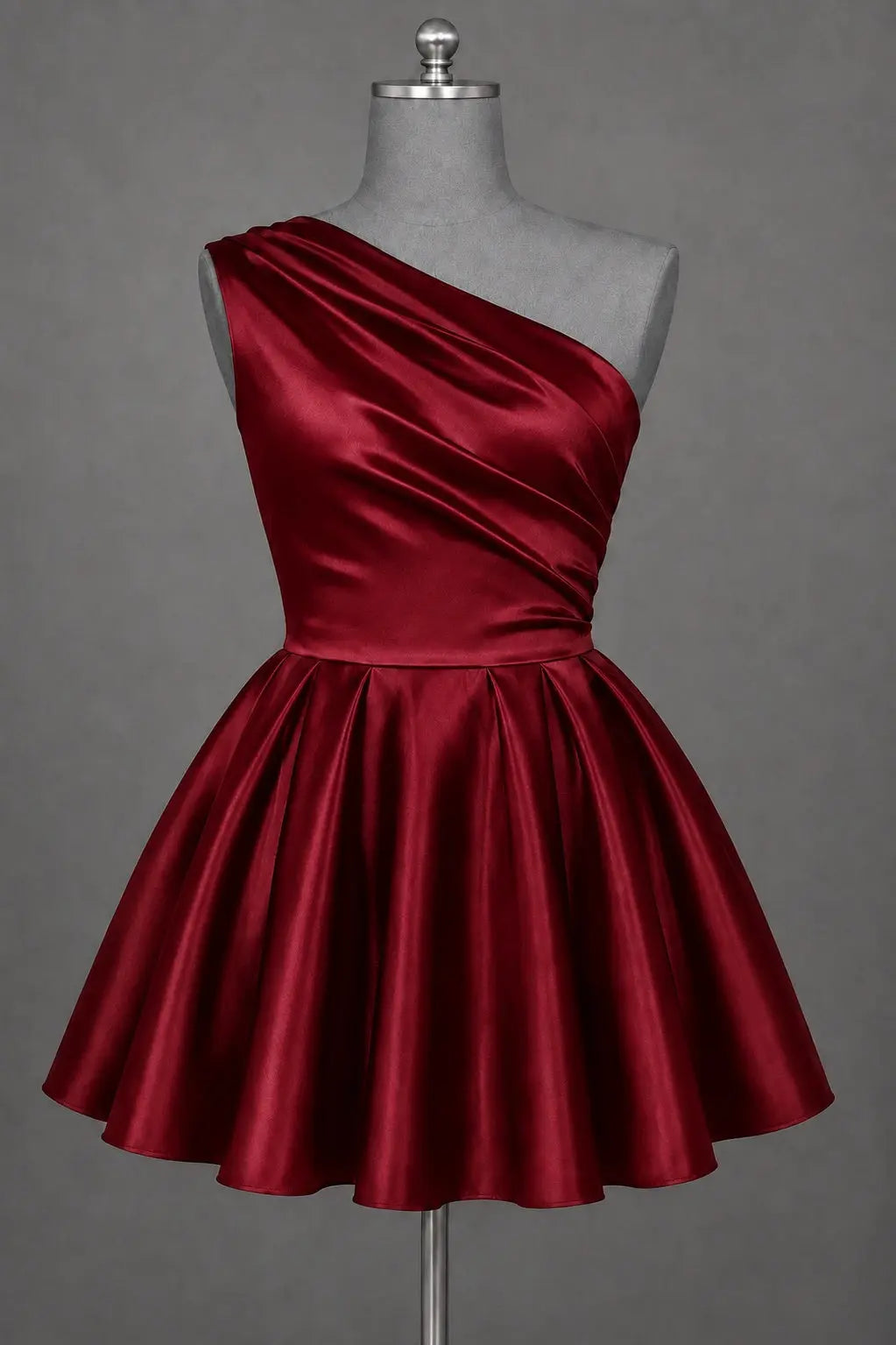 White One Shoulder Satin Mini Homecoming Dress A Line Hoco Dress KAIDRESS