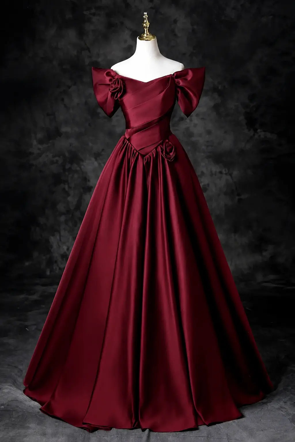 A-Line/Princess Satin Floor Length Formal Prom Dress, Off the Shoulder Prom Gown KAIDRESS