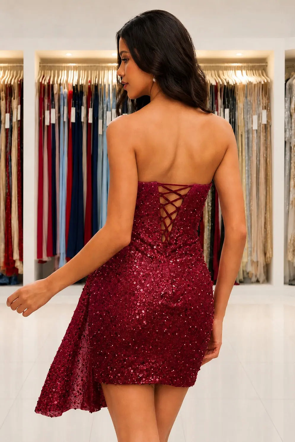 Sequin Strapless Homecoming Dress Corset Hoco Mini KAIDRESS