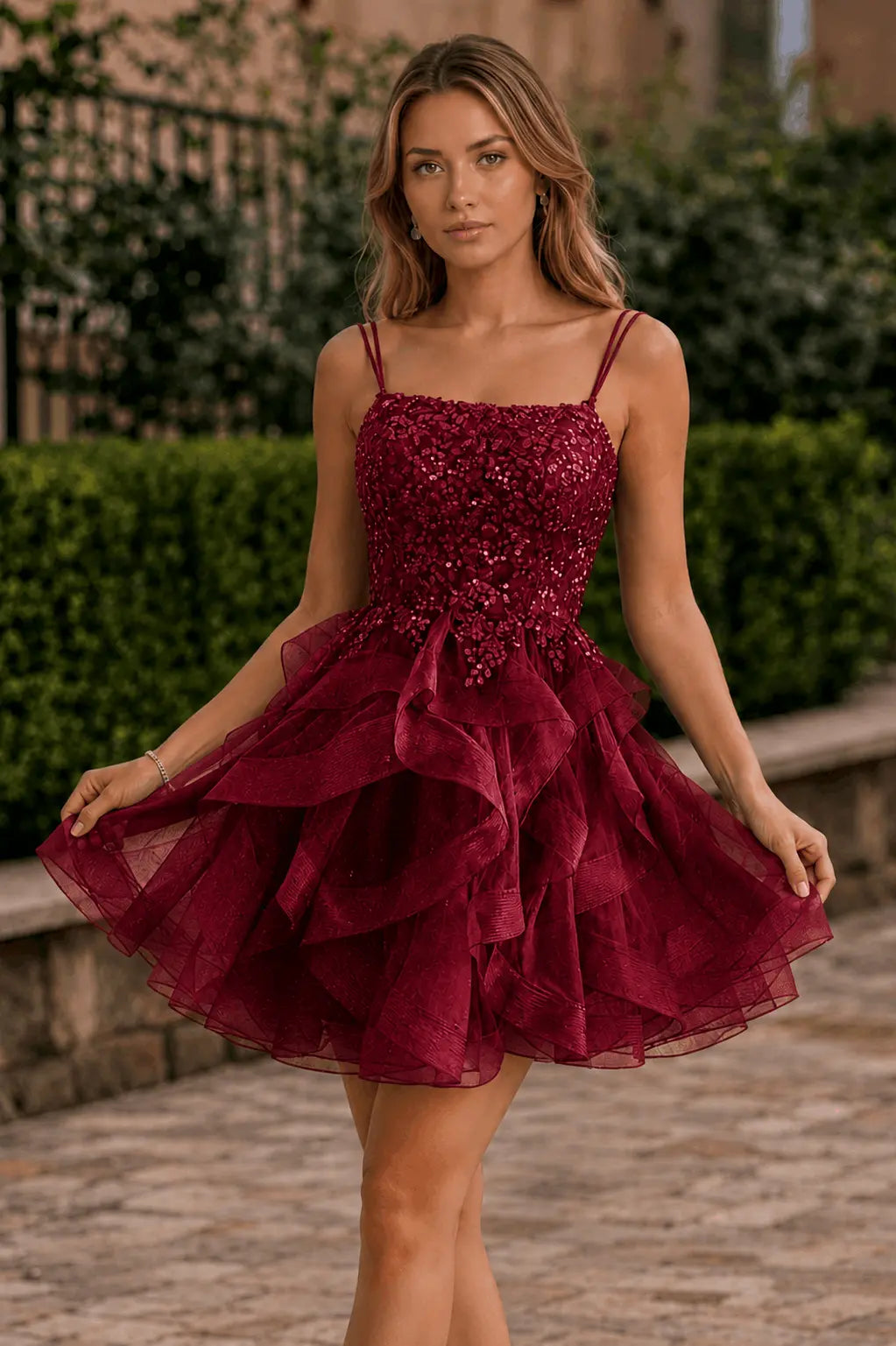 Tulle Ball Gown Homecoming Dress Square Neck Beaded Hoco Mini KAIDRESS