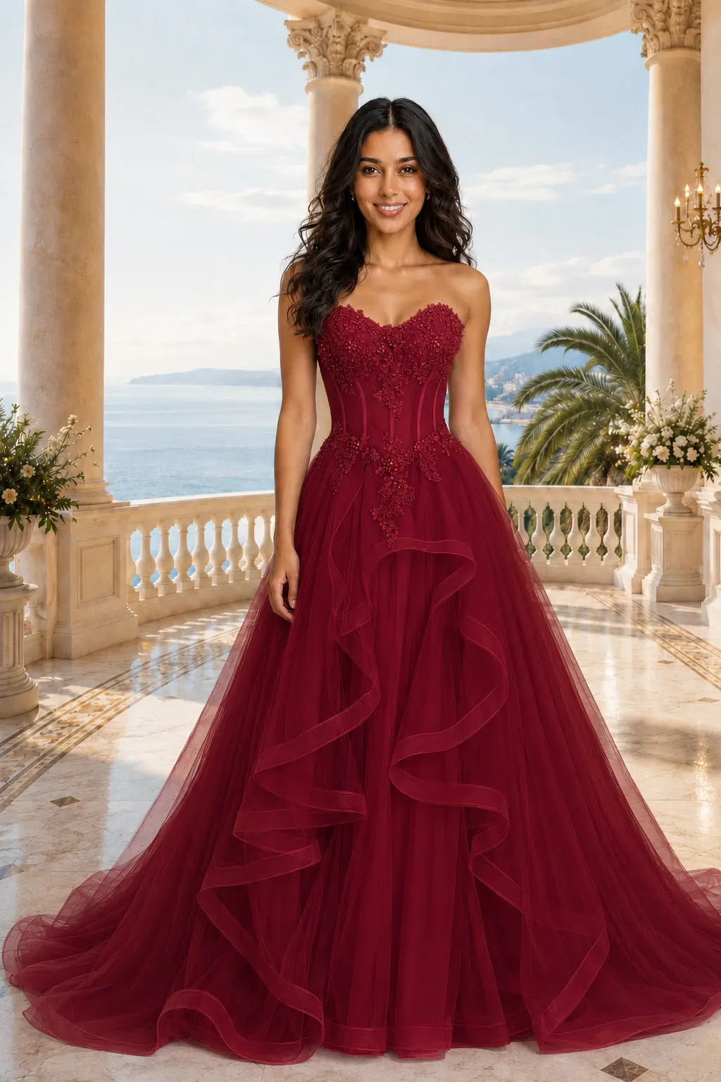 A-line/Princess Sweetheart Sleeveless Sweep Train Tulle Prom Dresses With Beading Appliqued KAIDRESS