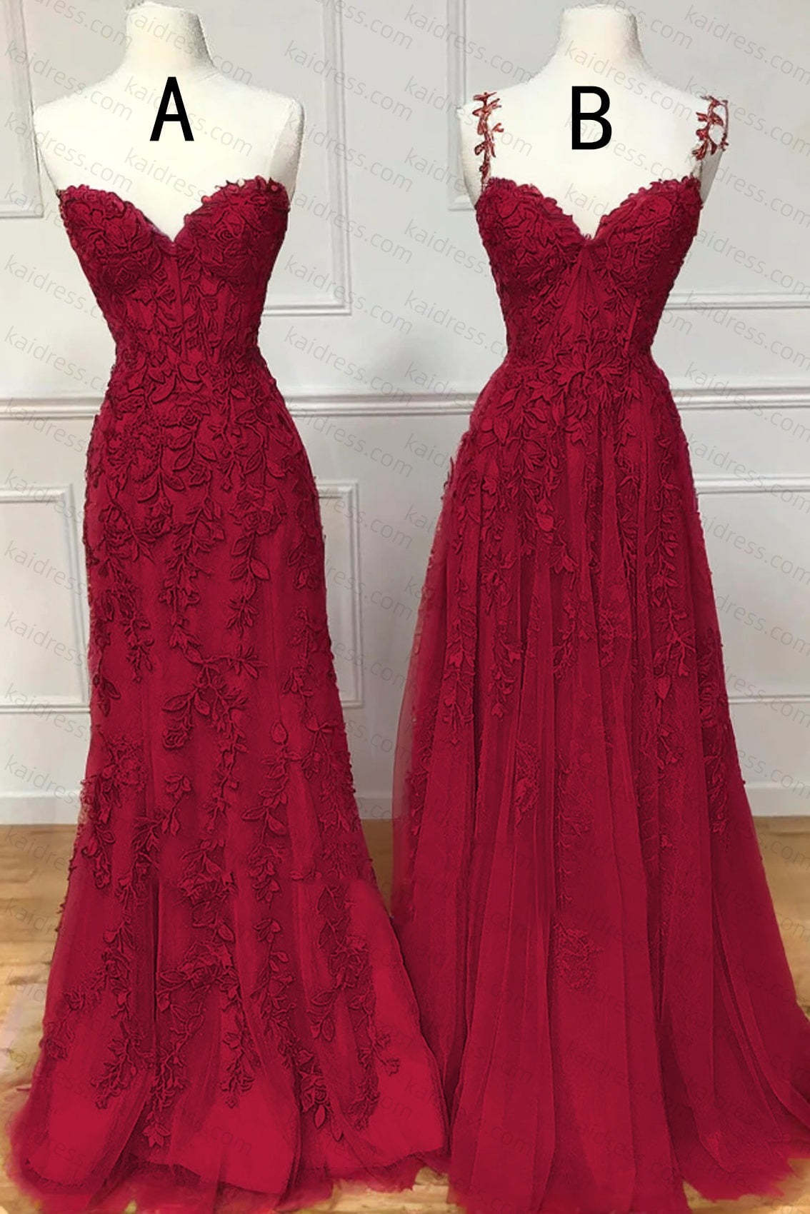 A-line Sweetheart Spaghetti Straps Sweep Train Lace Prom Dress With Beading