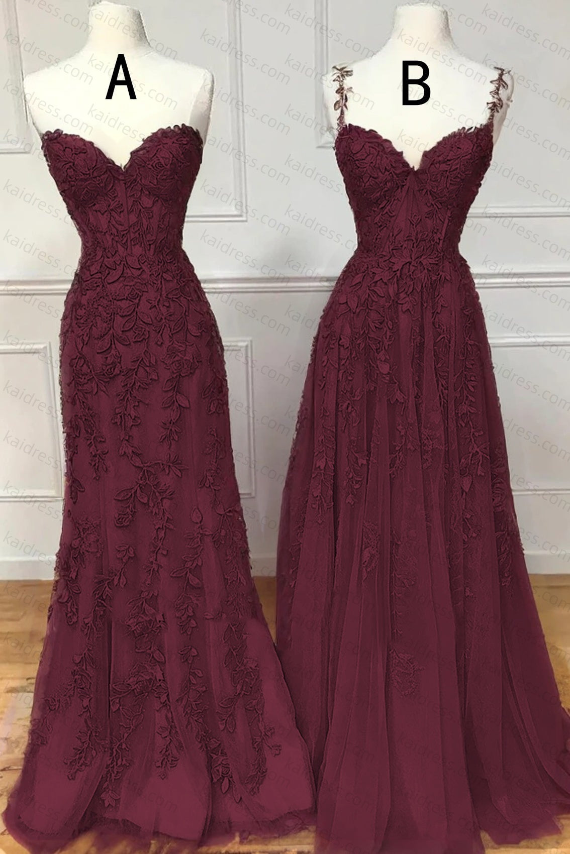 A-line Sweetheart Spaghetti Straps Sweep Train Lace Prom Dress With Beading