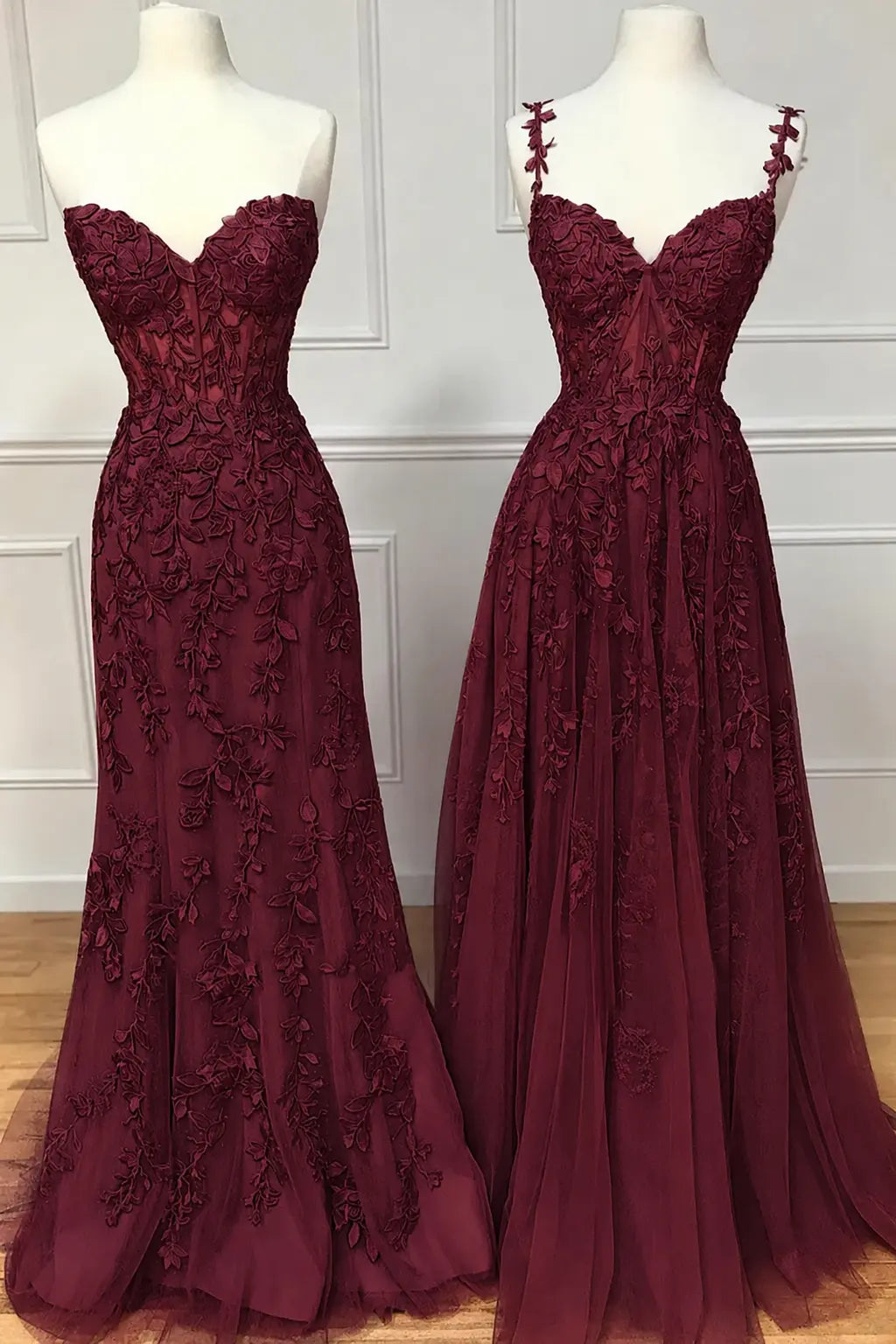 A-line Sweetheart Spaghetti Straps Sweep Train Lace Prom Dress With Beading Kaidress