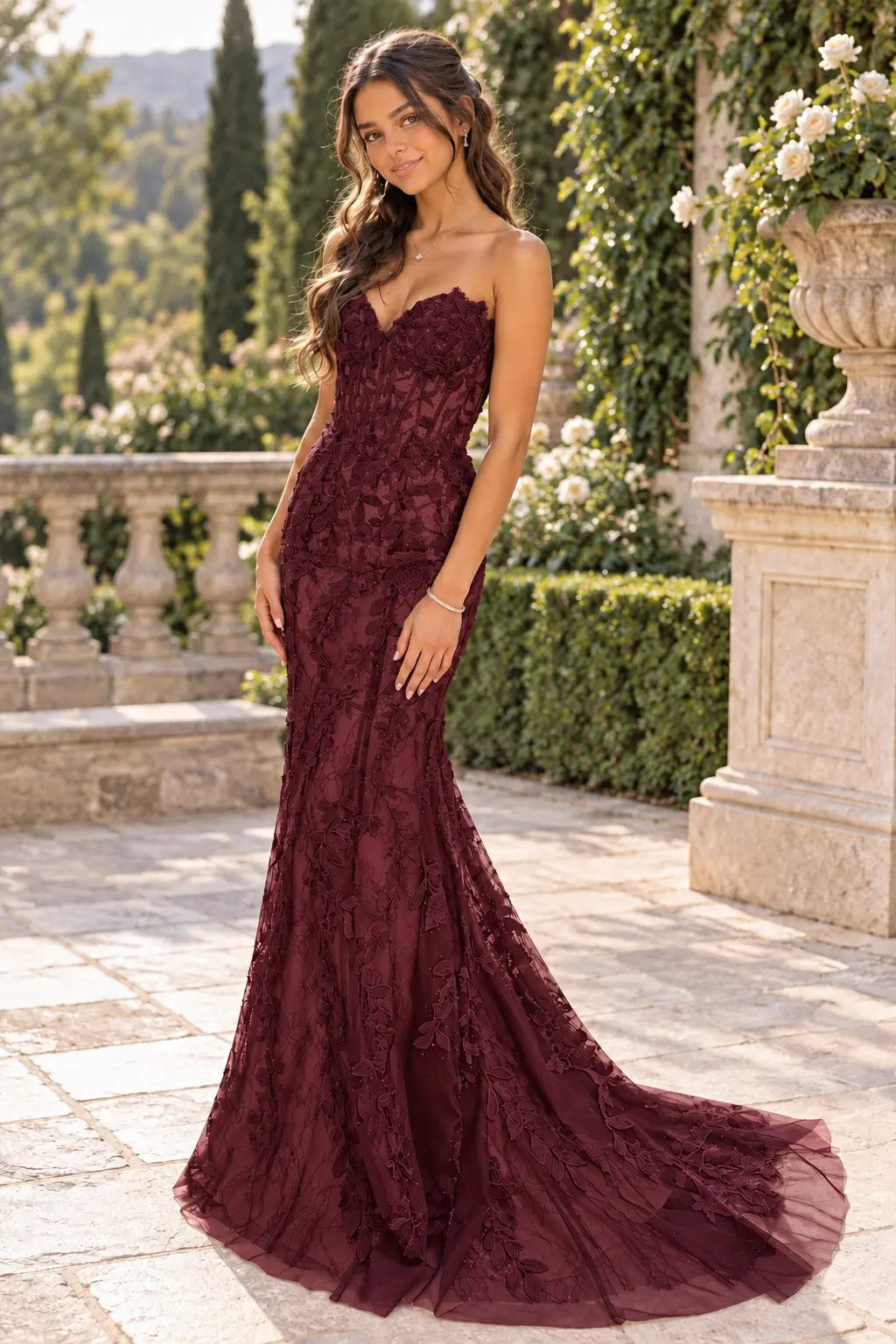 Trumpet/Mermaid Sleeveless Off-the-Shoulder Sweep/Brush Train Lace Tulle Prom Dresses