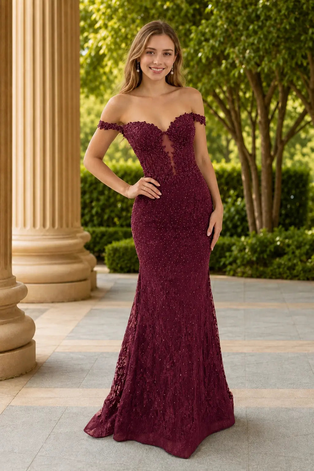 Mermaid Off the Shoulder Navy Lace Prom Dresses Long Evening Dresses KAIDRESS