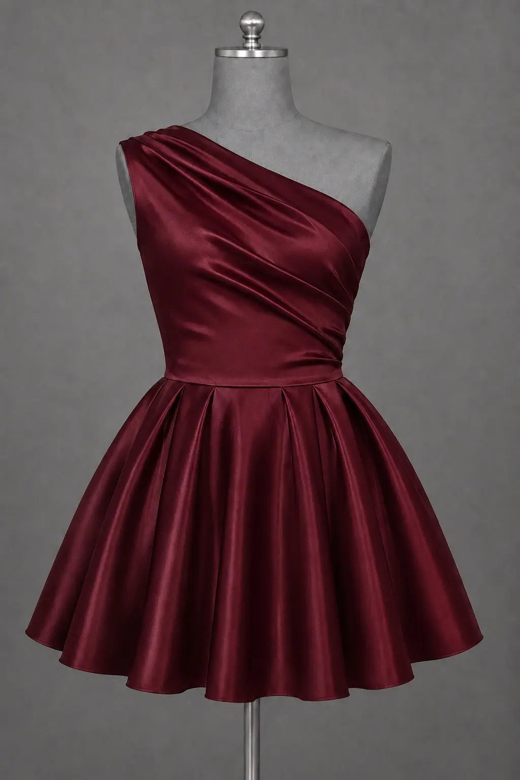 White One Shoulder Satin Mini Homecoming Dress A Line Hoco Dress KAIDRESS