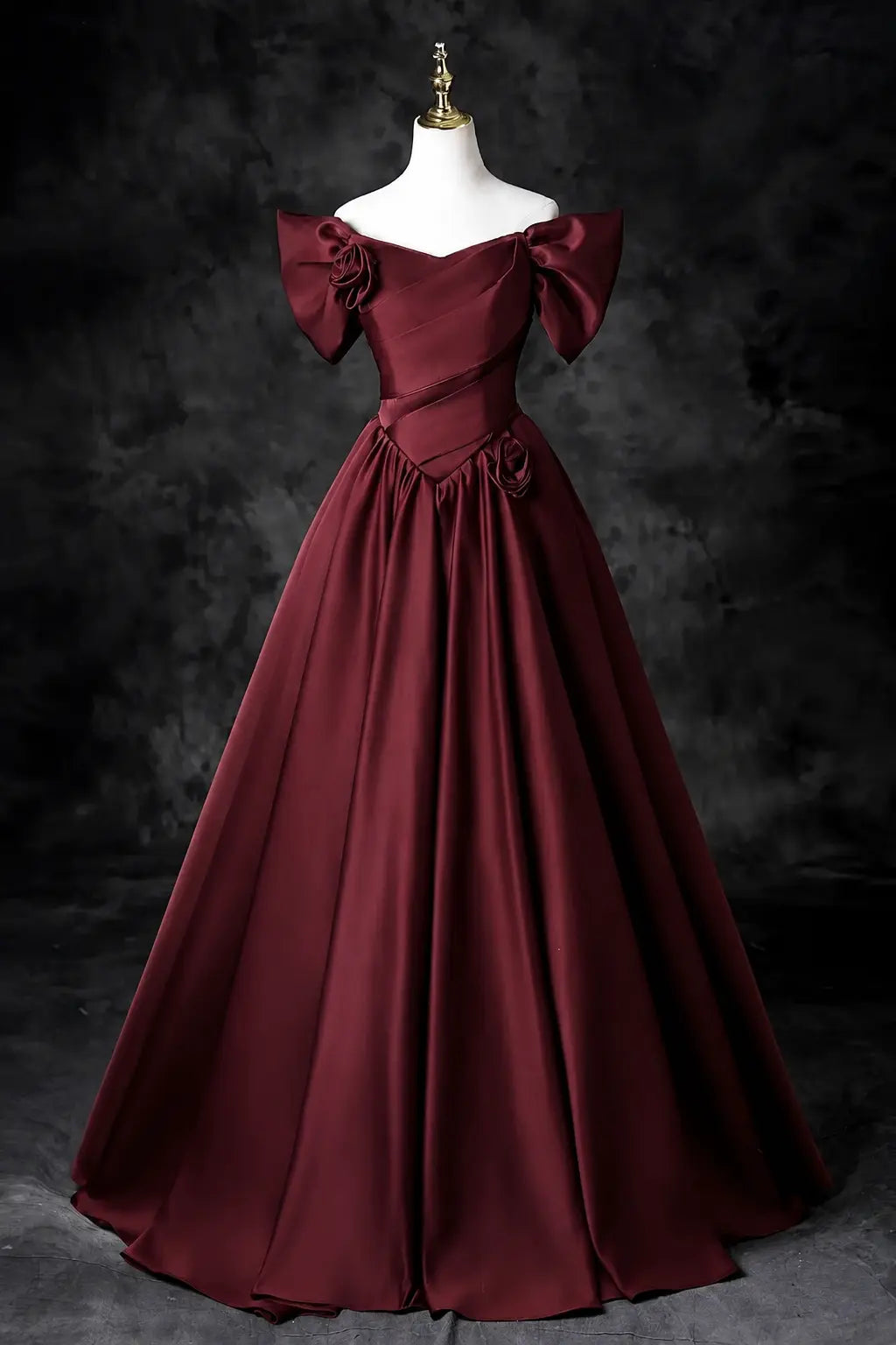 A-Line/Princess Satin Floor Length Formal Prom Dress, Off the Shoulder Prom Gown KAIDRESS