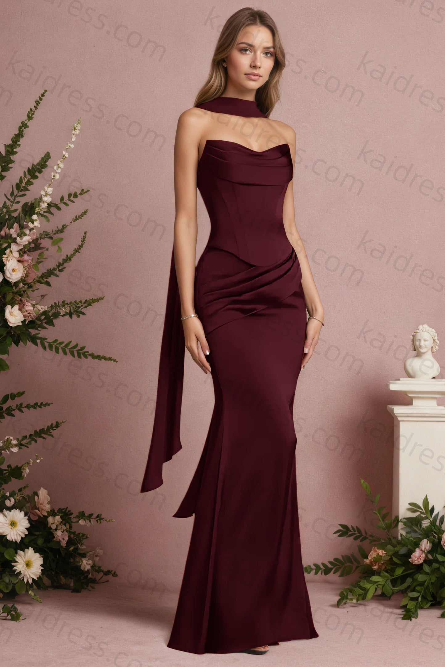 Mermaid Black Strapless Satin Long Prom Dresses Corset Evening Dresses