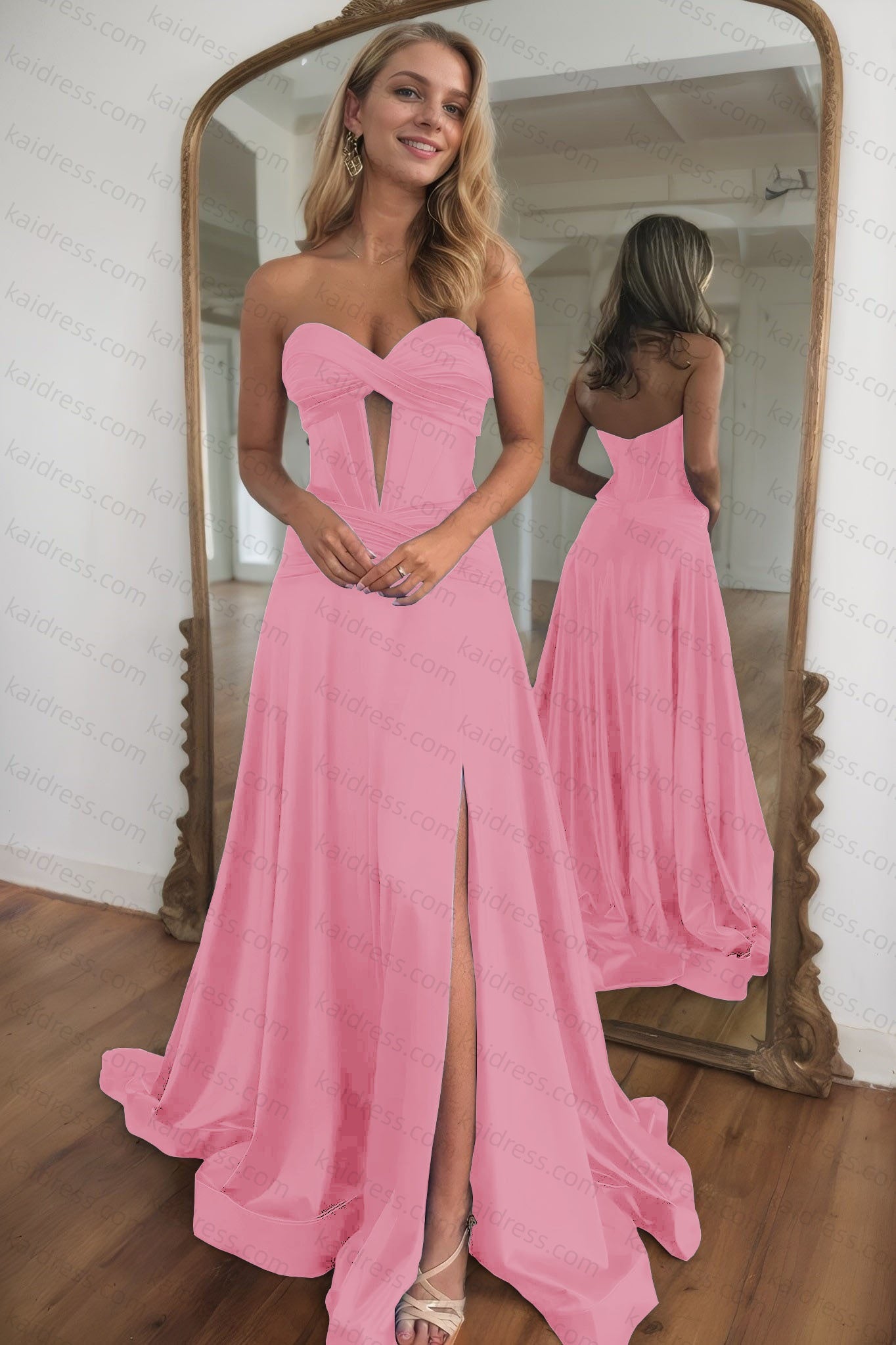 A-line Strapless Silk Long Blue Prom Dresses Elegant Evening Dress
