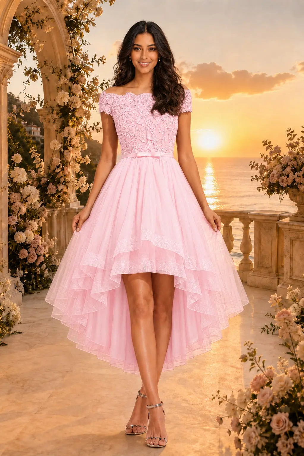 Burgundy Off the Shoulder A Line Strapless Lace Tulle Asymmetrical Dress KAIDRESS