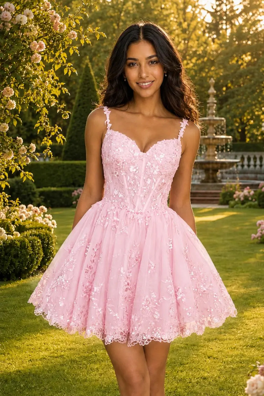 Glittering A-line Sweetheart Short/Mini Tulle Homecoming Dress with Appliqued Beading KAIDRESS