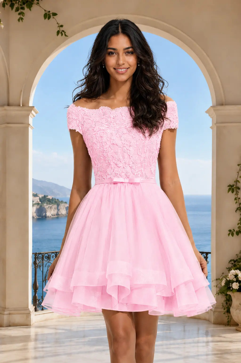 Burgundy Lace Off Shoulder A Line Short Homecoming Dress KAIDRESS