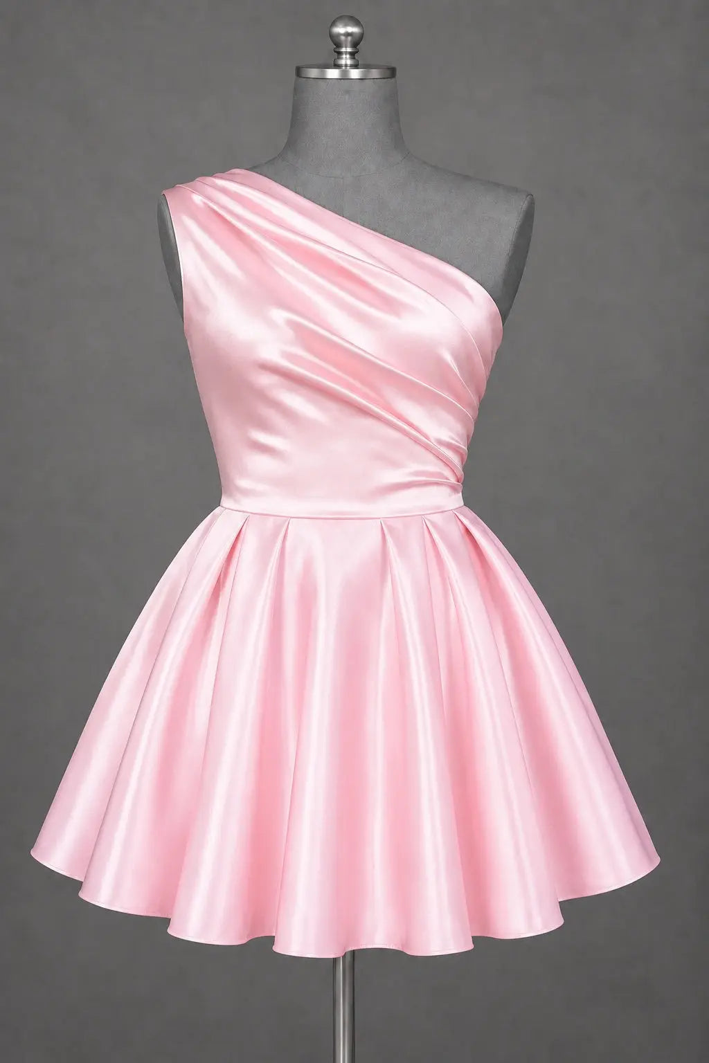 White One Shoulder Satin Mini Homecoming Dress A Line Hoco Dress KAIDRESS
