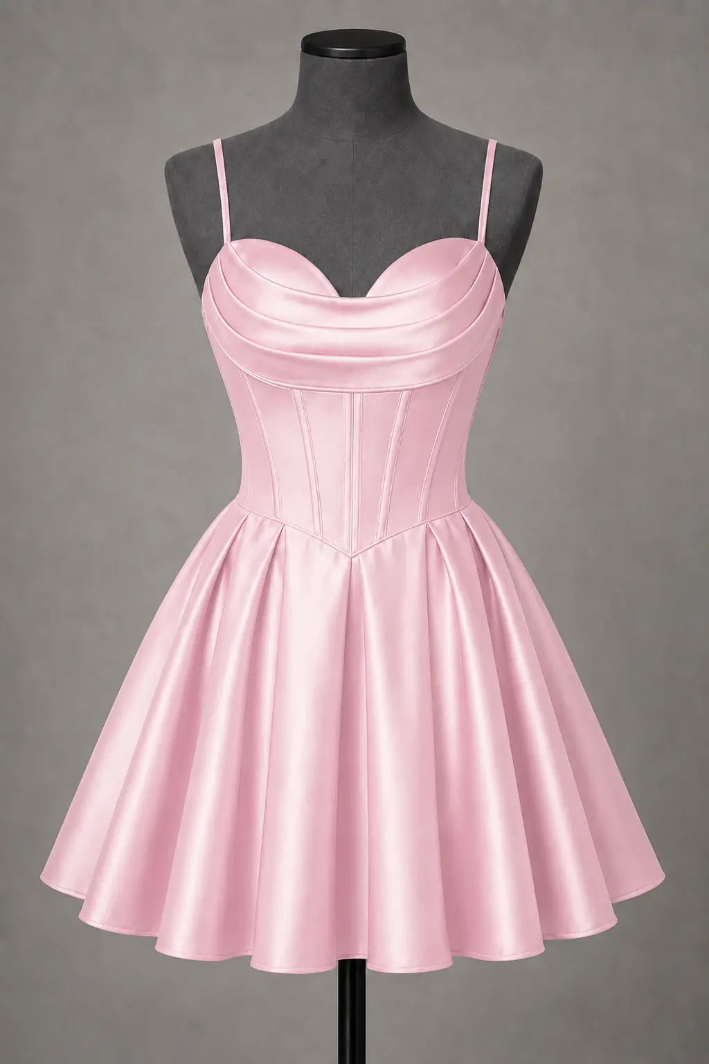Black Satin Corset Mini Homecoming Dress A Line Hoco Party Dress KAIDRESS