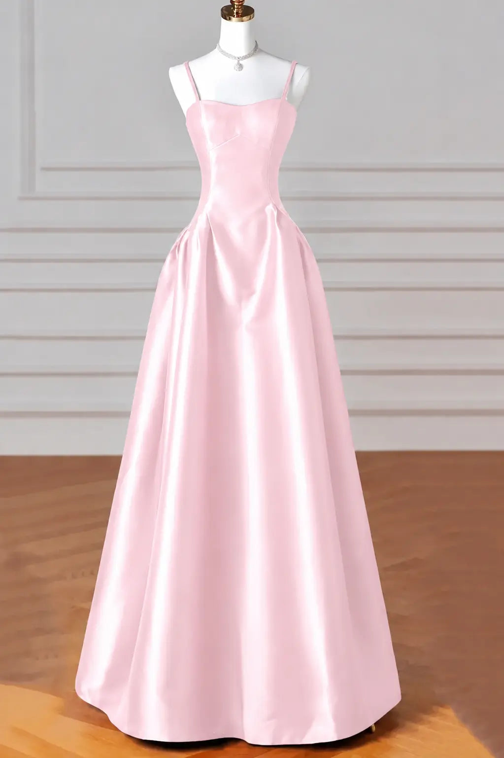 A-Line/Princess Halter Satin Sleeveless Long Prom Dress Black Prom Gown Kaidress
