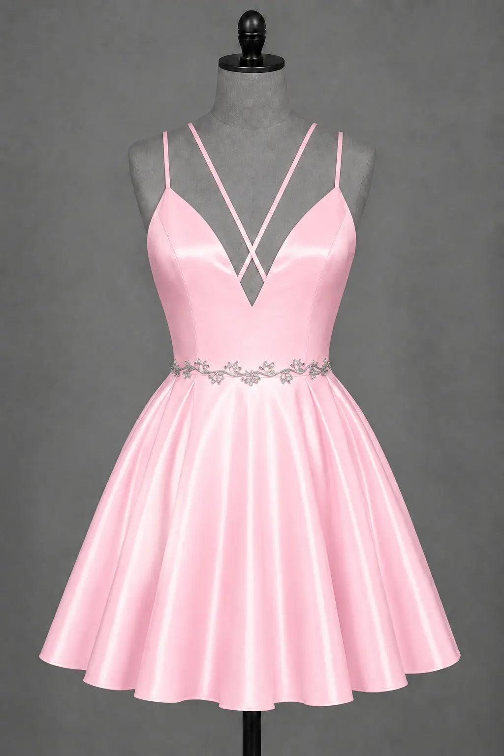 Red V Neck Satin Mini A Line Homecoming Dress With Pockets KAIDRESS