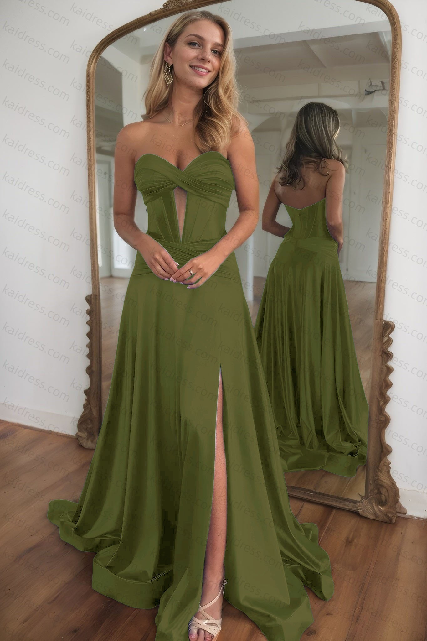 A-line Strapless Silk Long Blue Prom Dresses Elegant Evening Dress