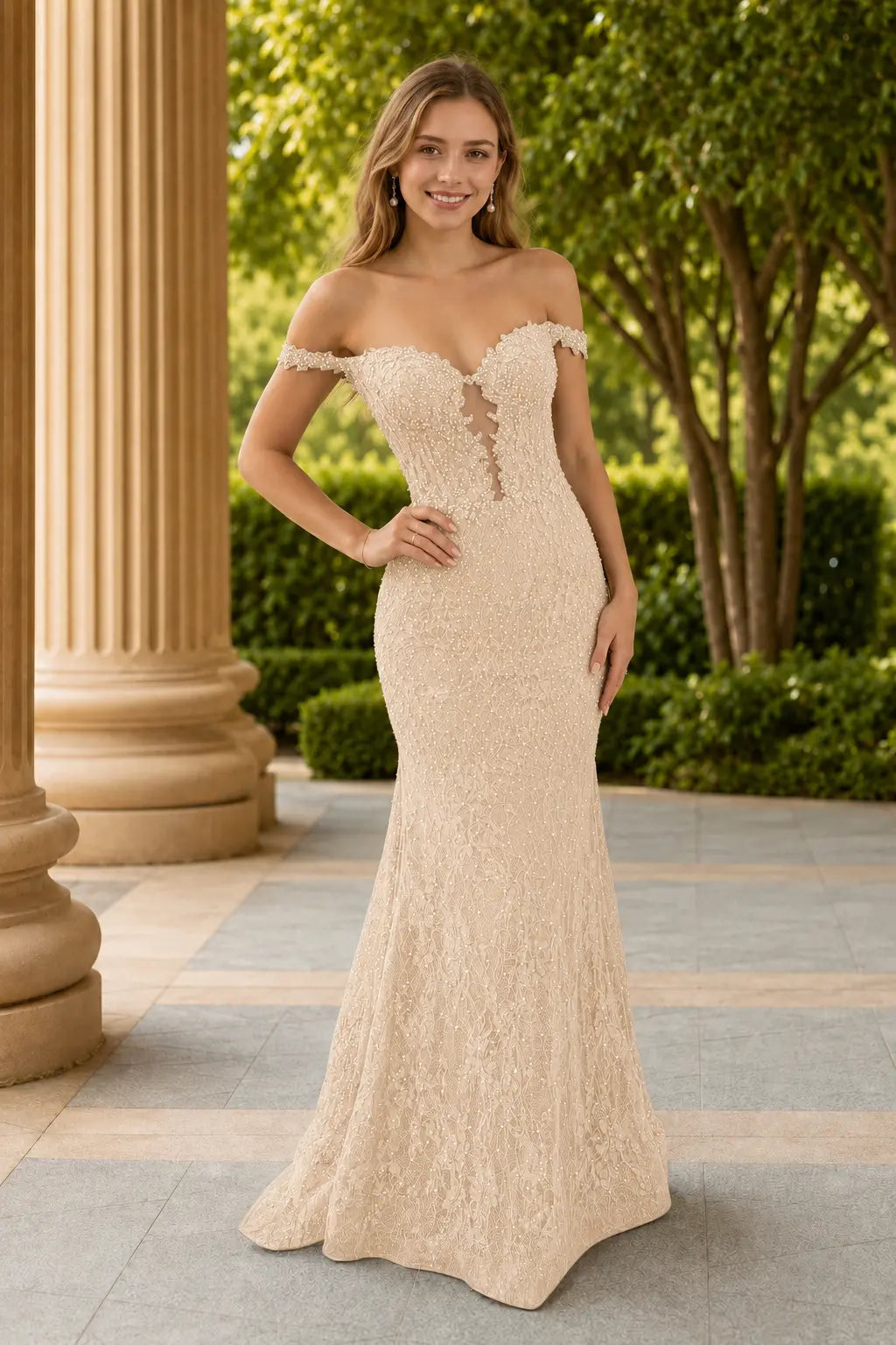 Mermaid Off the Shoulder Navy Lace Prom Dresses Long Evening Dresses KAIDRESS