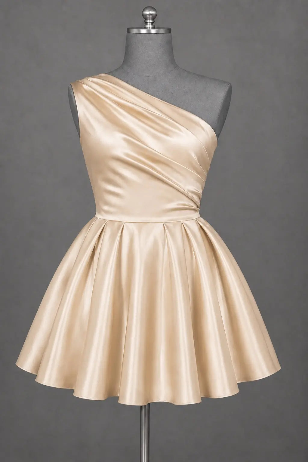 White One Shoulder Satin Mini Homecoming Dress A Line Hoco Dress KAIDRESS