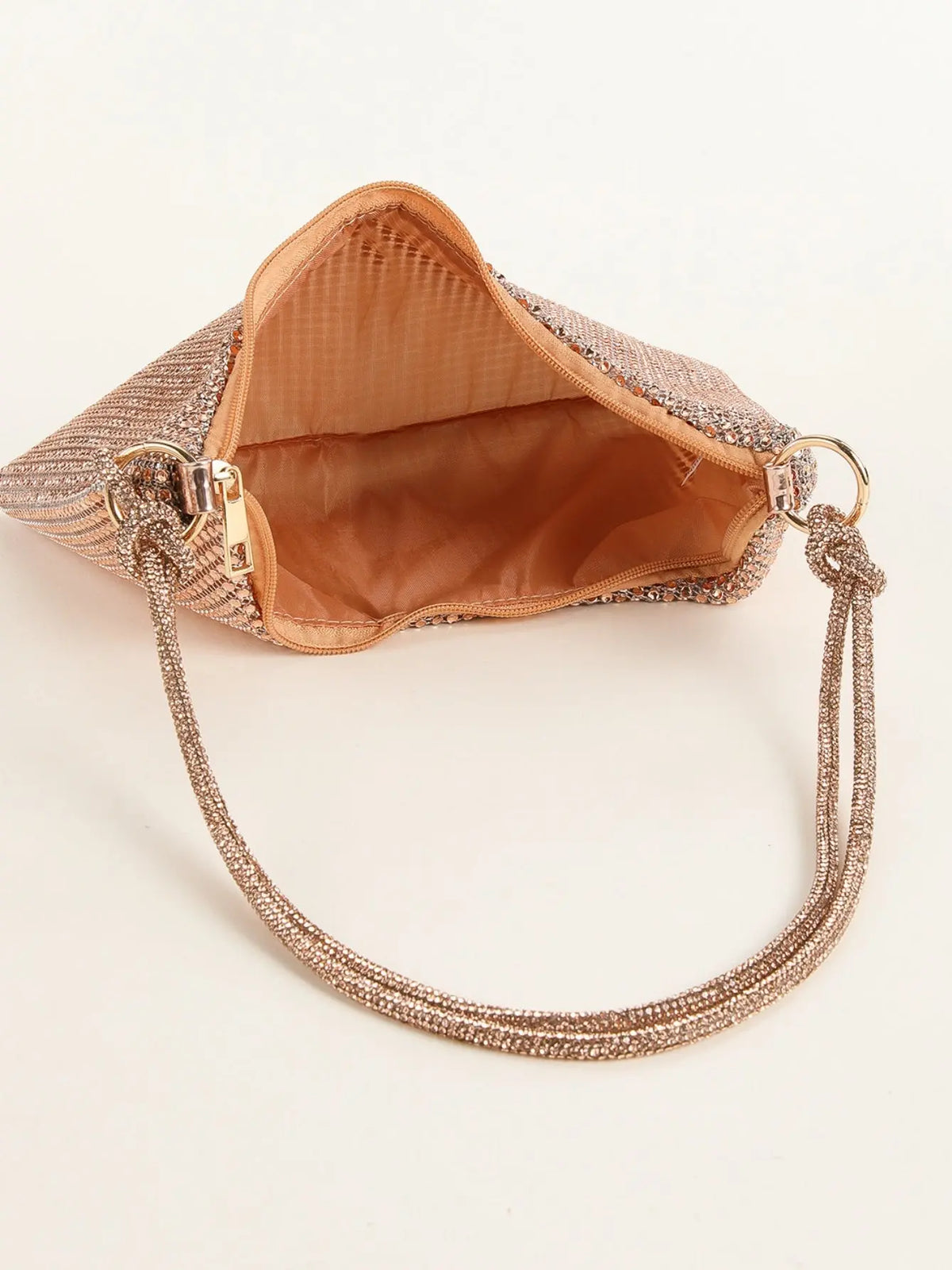 Gold Rhinestone Hobo Shoulder Bag with Adjustable Knotted Strap