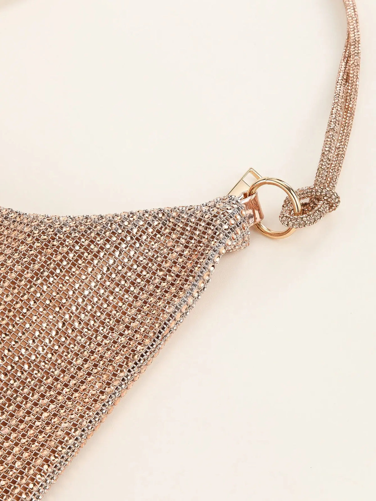 Gold Rhinestone Hobo Shoulder Bag with Adjustable Knotted Strap