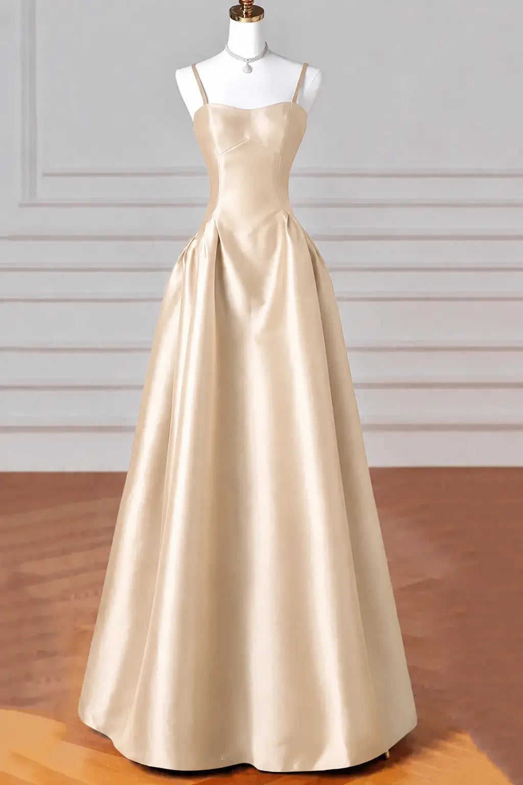 A-Line/Princess Halter Satin Sleeveless Long Prom Dress Black Prom Gown Kaidress