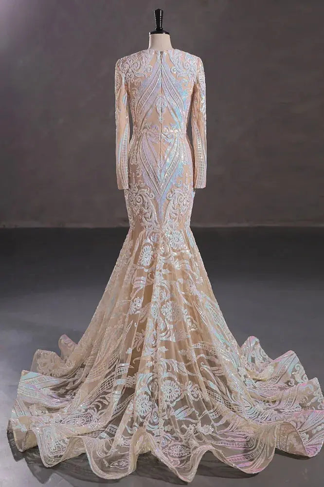 Mermaid Sequin Long Sleeve Silver Long Prom Dresses Sparkly Corset Evening Gowns