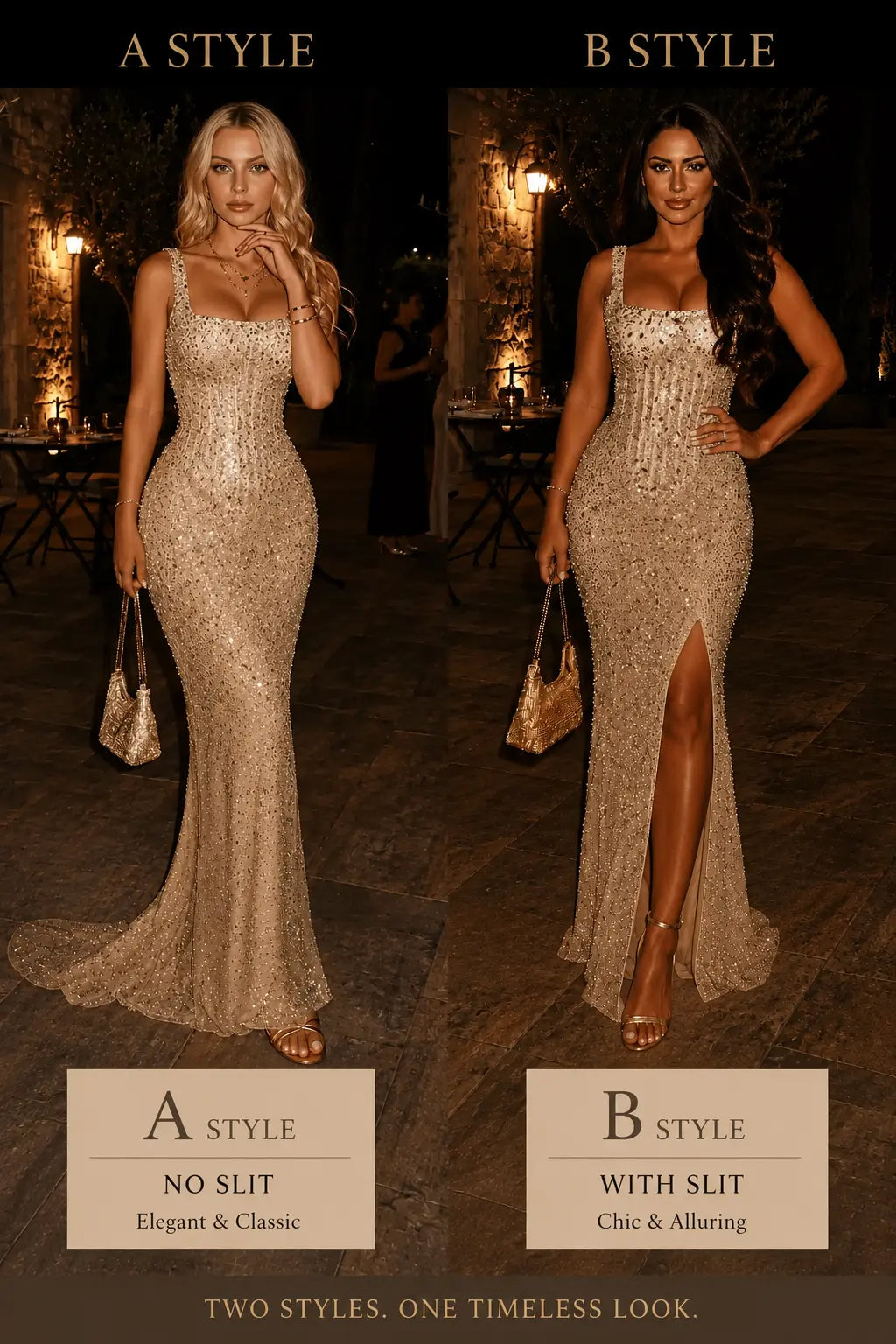 Champagne Sparkly Long Mermaid Prom Dress Rhinestone Evening Gown 2026