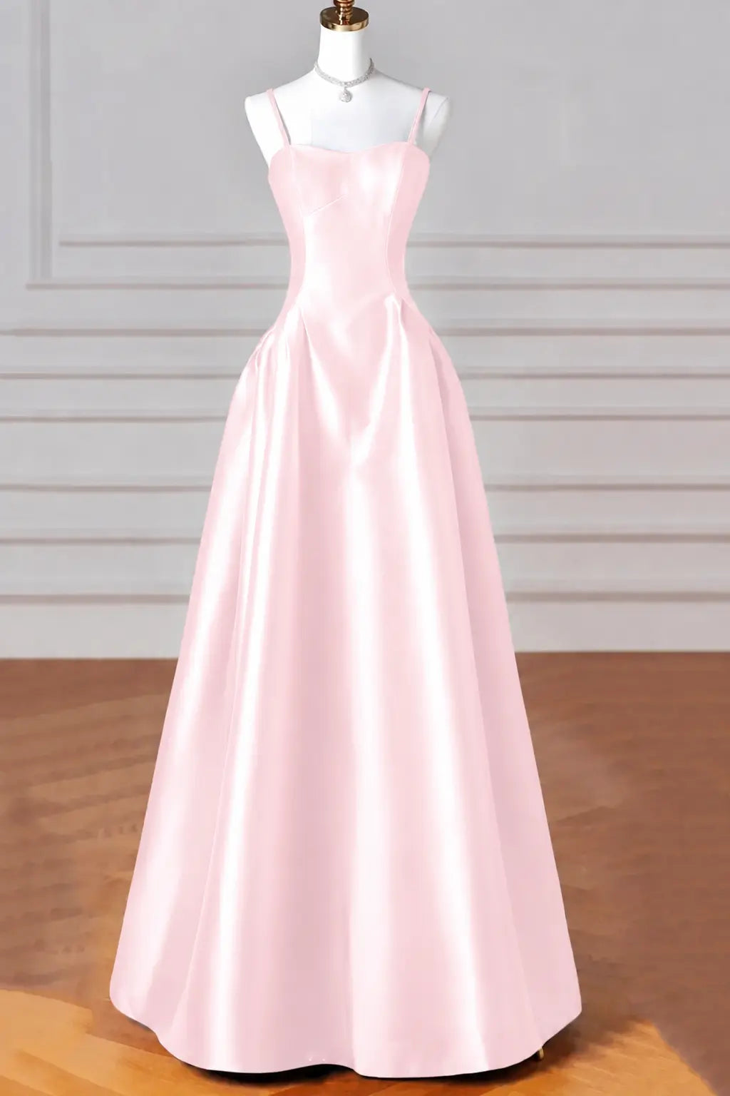 A-Line/Princess Halter Satin Sleeveless Long Prom Dress Black Prom Gown Kaidress