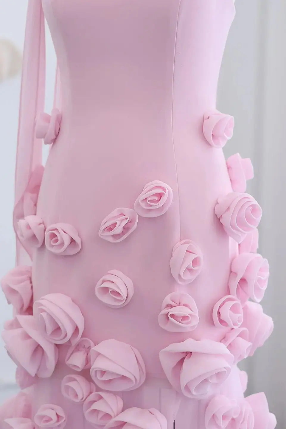 Chic Pink 3D Flowers Strapless Long Mermaid Prom Dress Side Slit - KAIDRESS